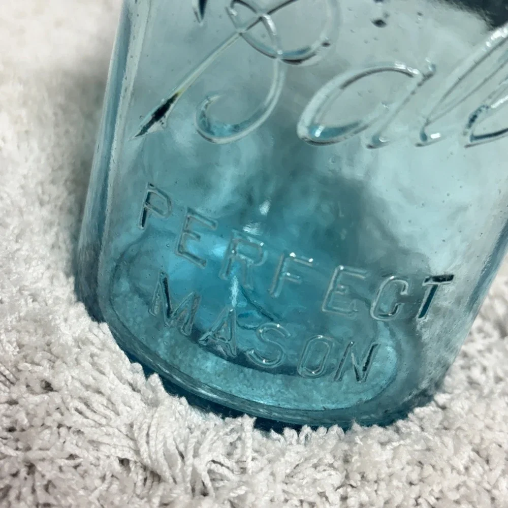 Vintage Ball‎ Perfect Mason Jar Aqua Blue Glass with Presto Aluminum 1910-1933